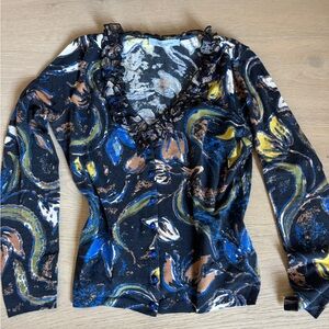 Blumarine Blue Floral Ruffle Sweater
